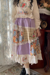 Loose A-Line Flowers Printed Lace Skirts